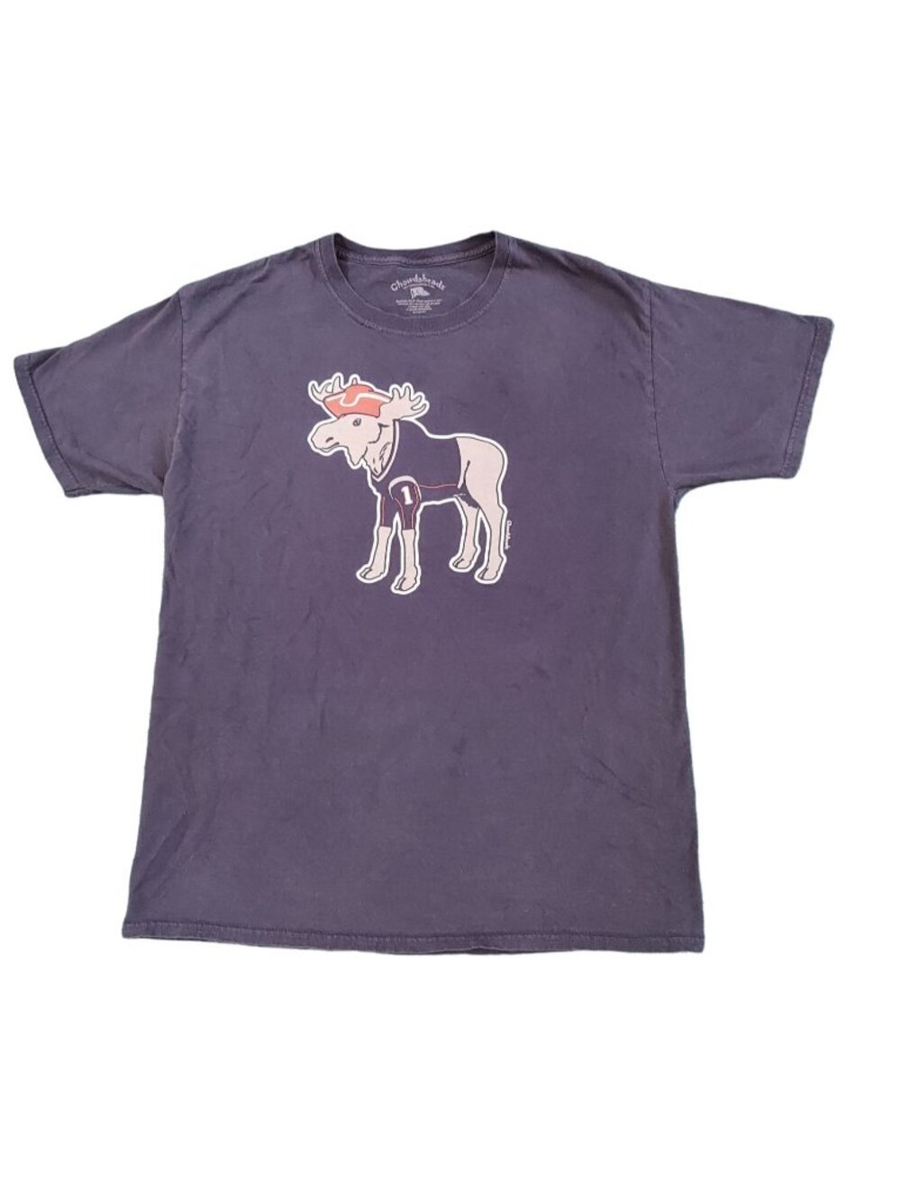 Chowdaheadz New England Moose T-Shirt Blue Printed In USA Graphic Tee Size L